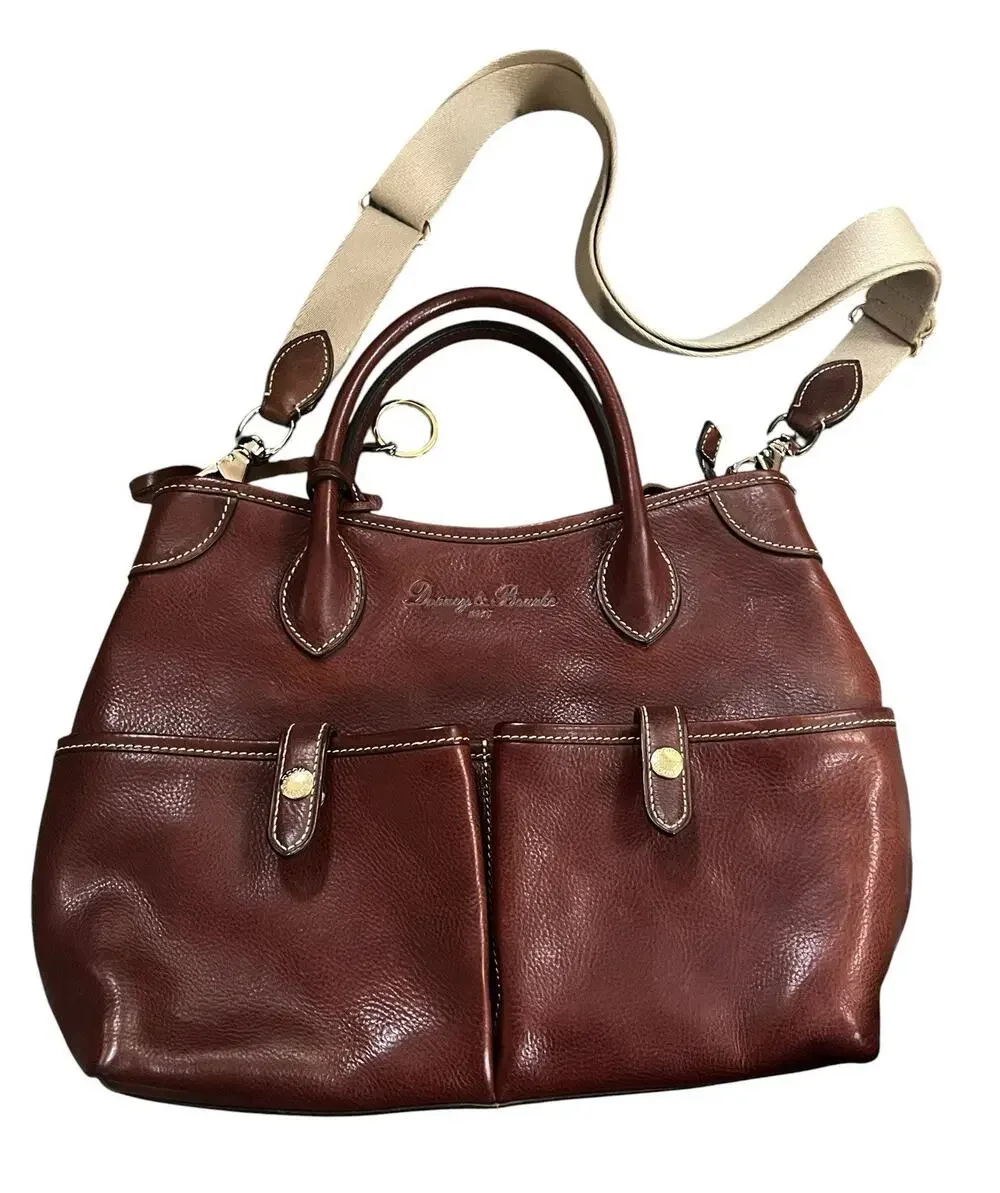 Dooney Bourke Florentine Vacchetta Leather Saddle Messenger Crossbody Bag Brown